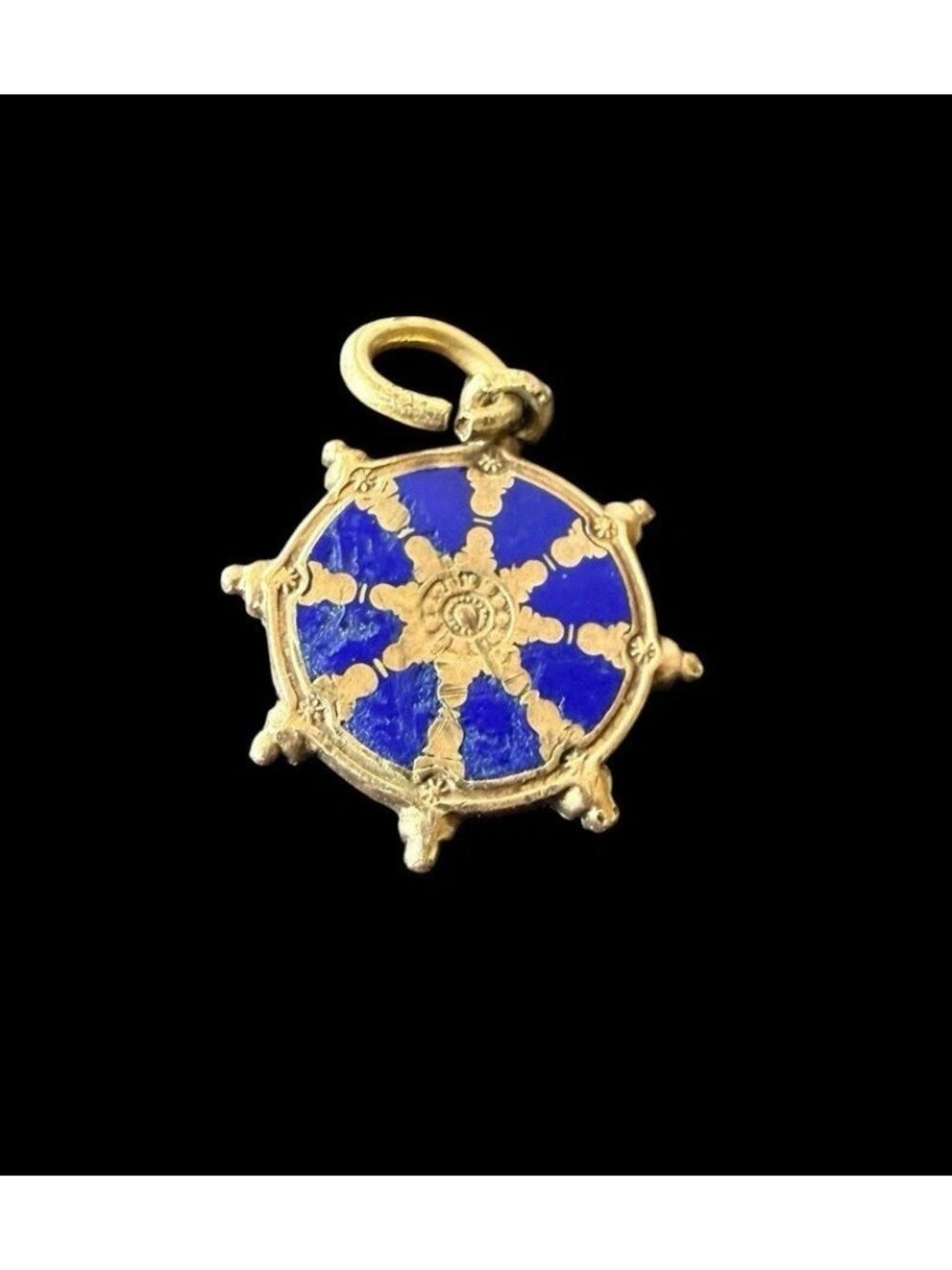Vintage Balfour 10k Gold Buddhist Dharmachakra Wheel Charm Pendant 1/2” Signed